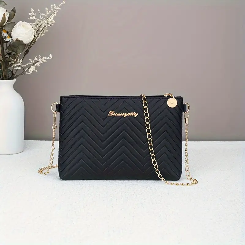 Chic Striped Women's Clutch with Chain Strap - Versatile Crossbody Bag, Faux Leather, Zip Closure