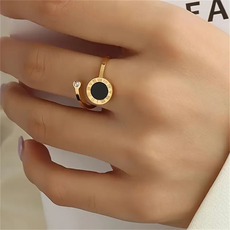 Roman Numerals Shell Open Ring - Luxury Stainless Steel Index Finger Ring for Women