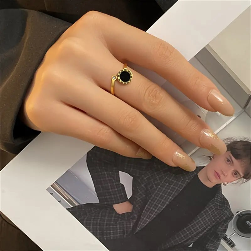 Roman Numerals Shell Open Ring - Luxury Stainless Steel Index Finger Ring for Women