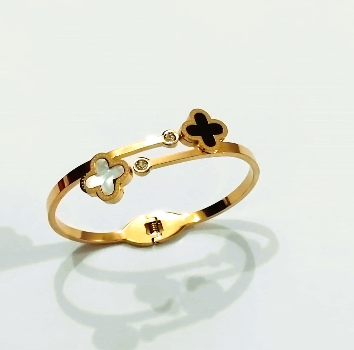 Luxury Clover Double Flower Bracelet | Stainless Steel Fashion Jewelry Bangle