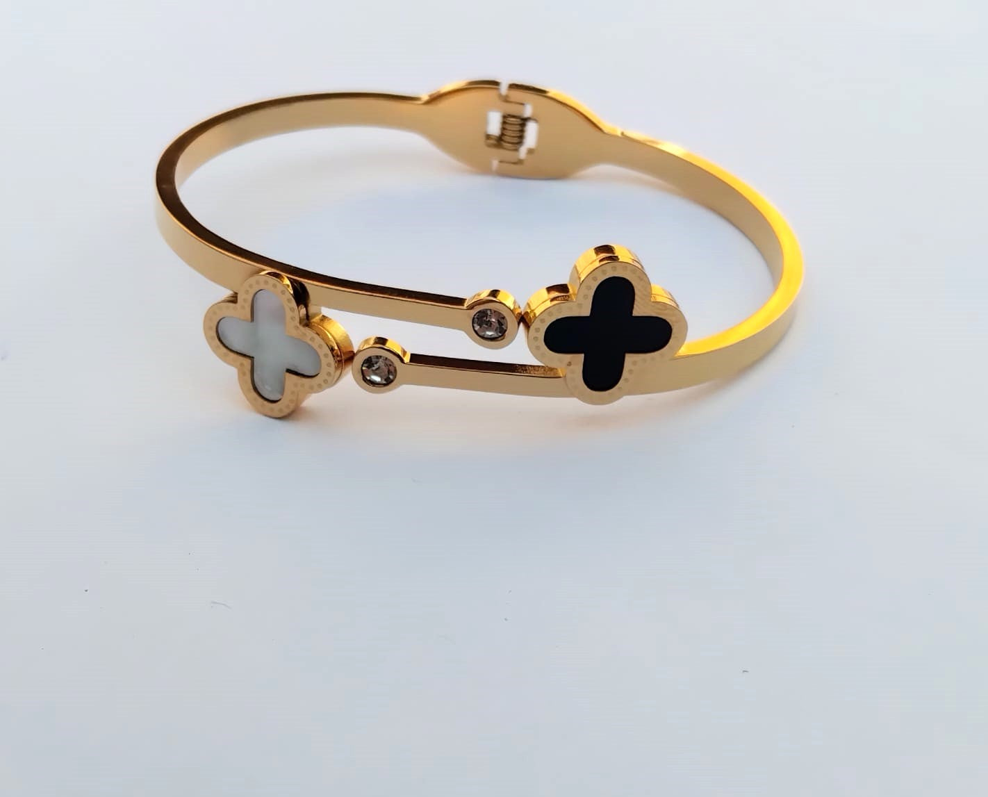 Luxury Clover Double Flower Bracelet | Stainless Steel Fashion Jewelry Bangle