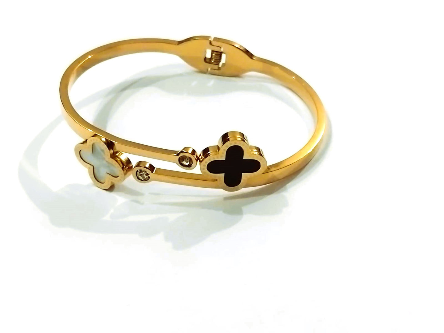 Luxury Clover Double Flower Bracelet | Stainless Steel Fashion Jewelry Bangle