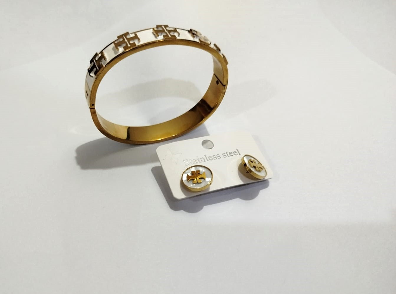 2pc Stainless Steel Bangle with Matching Earrings Set for Women - Mazia Fashion