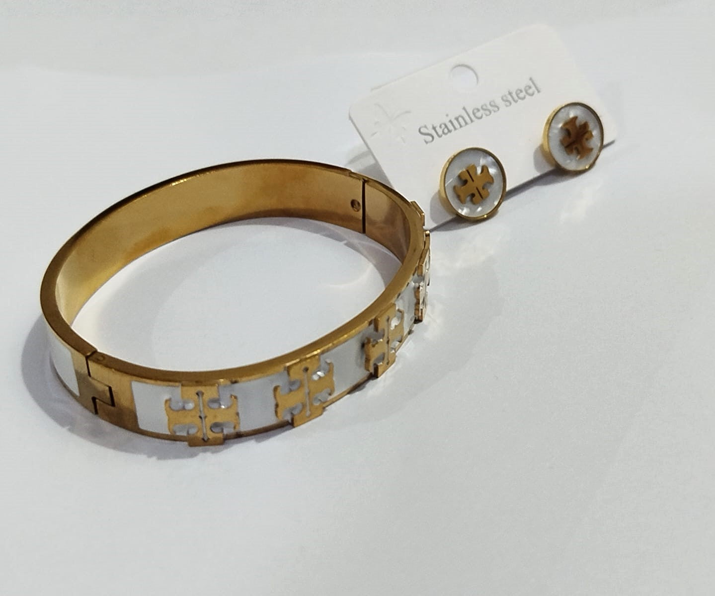 2pc Stainless Steel Bangle with Matching Earrings Set for Women - Mazia Fashion