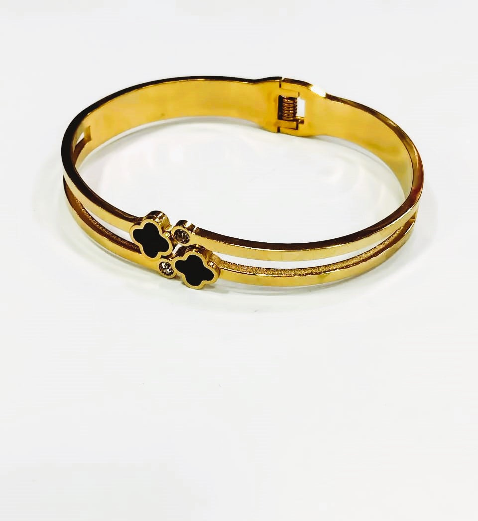 2 Clover Bangle - Golden Stainless Steel Elegant Bracelet