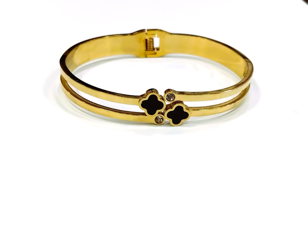 2 Clover Bangle - Golden Stainless Steel Elegant Bracelet