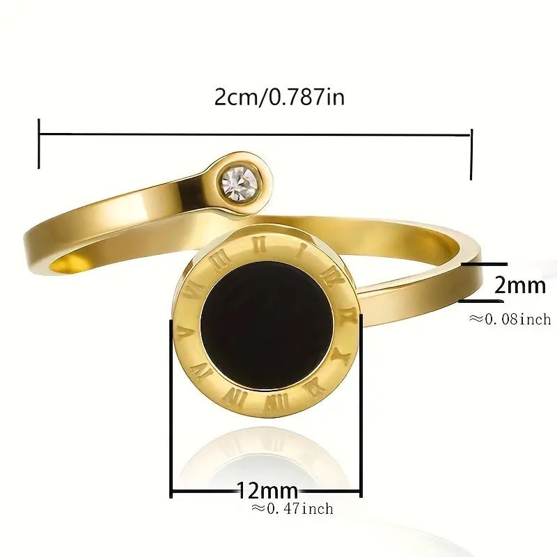 Roman Numerals Shell Open Ring - Luxury Stainless Steel Index Finger Ring for Women