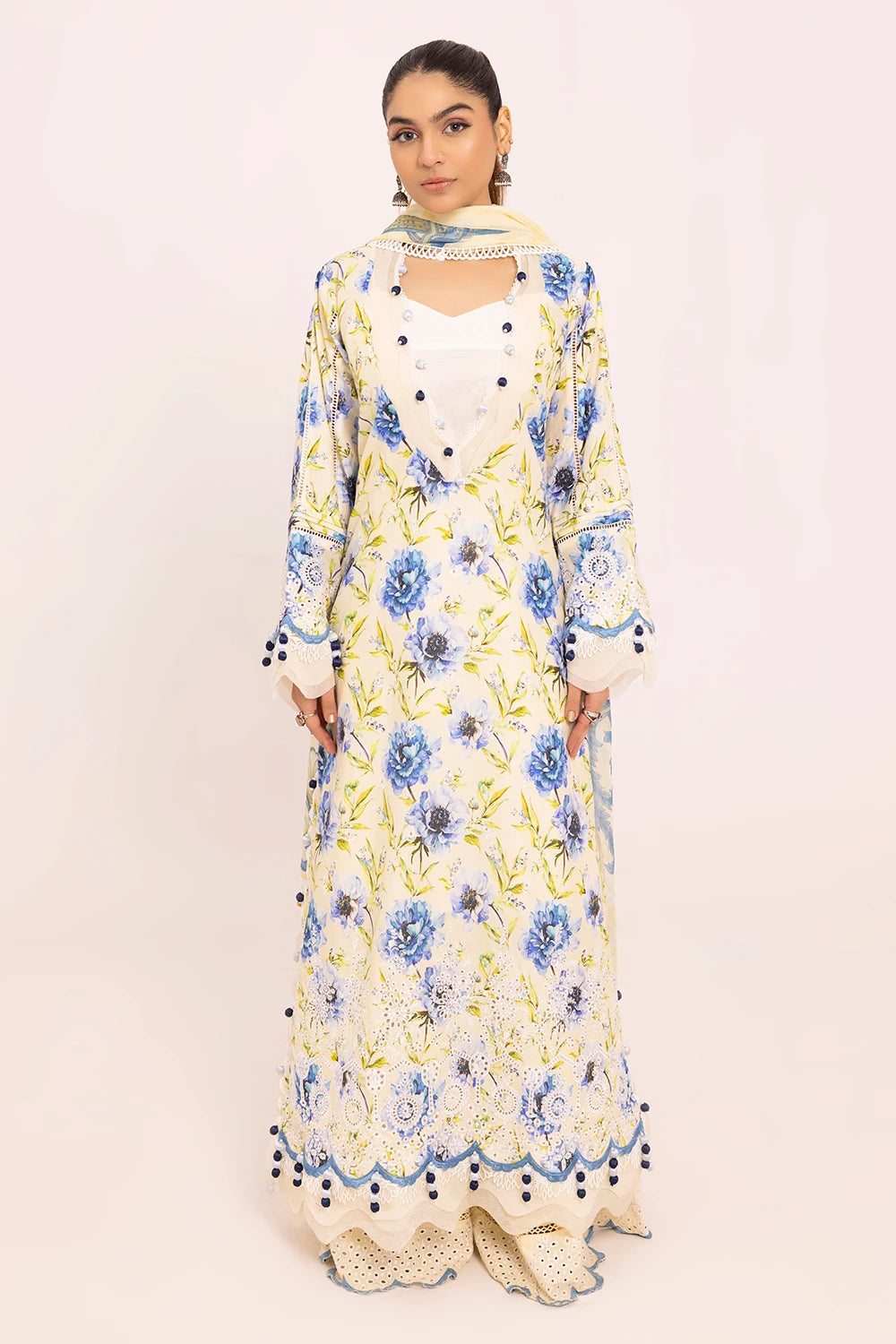 Gul Ahmed 3 Piece Unstitched Embroidered Lawn Suit with Printed Chiffon Dupatta BM-42036