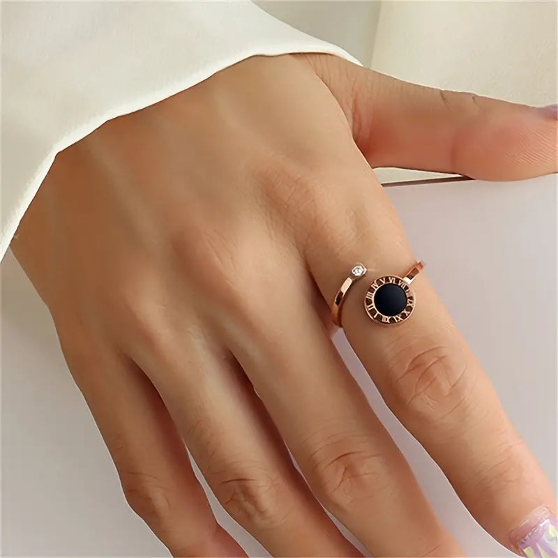Roman Numerals Shell Open Ring - Luxury Stainless Steel Index Finger Ring for Women