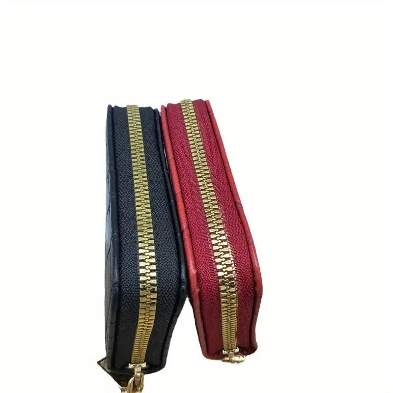 Chic Women's Faux Leather Clutch Wallet with Zipper - Multi-Card Holder & Coin Purse, Polyester Lined