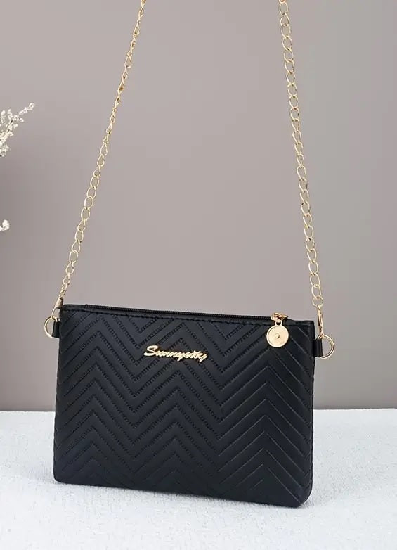 Chic Striped Women's Clutch with Chain Strap - Versatile Crossbody Bag, Faux Leather, Zip Closure