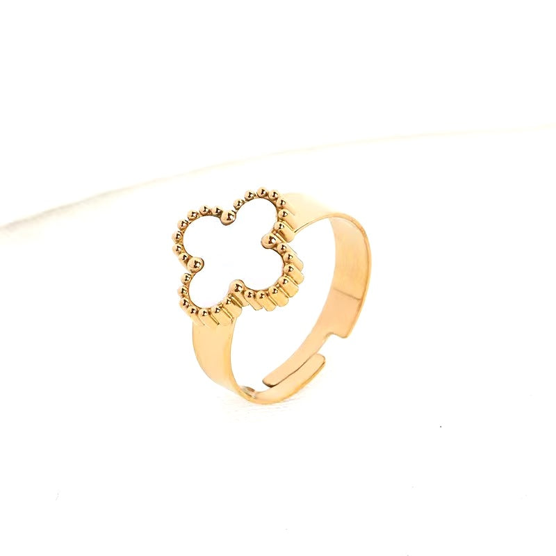 Rings for Girls Open Adjustable Luxury Golden Flower Stainless Steel Ring