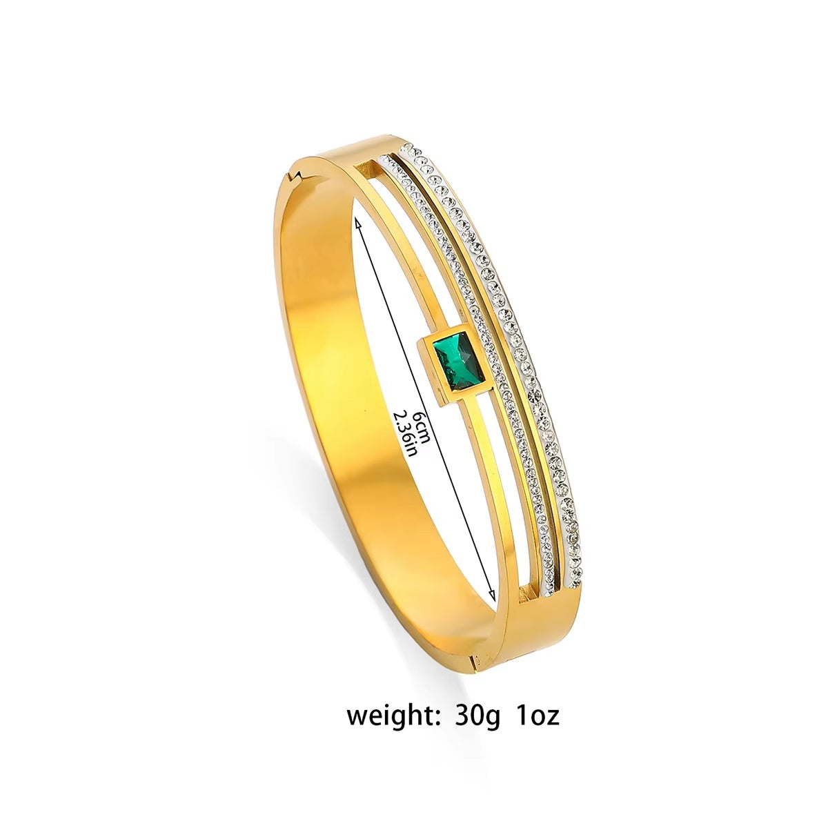 Elegant Green & White Zircon Geometric Bangle | Double Row Diamond Cuff Bracelet | Stainless Stee Jewelry – Mazia Fashion