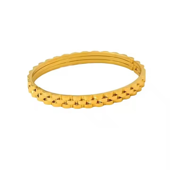 Mazia Fashion Stainless Steel Watch Strap Bangle – Hip Hop Gear Layered Design for Girls