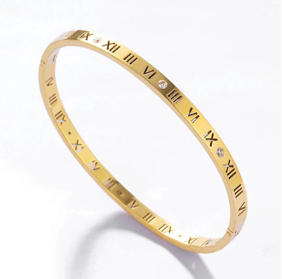 Roman Numeral Stainless Steel Bangle For Girls-Unisex