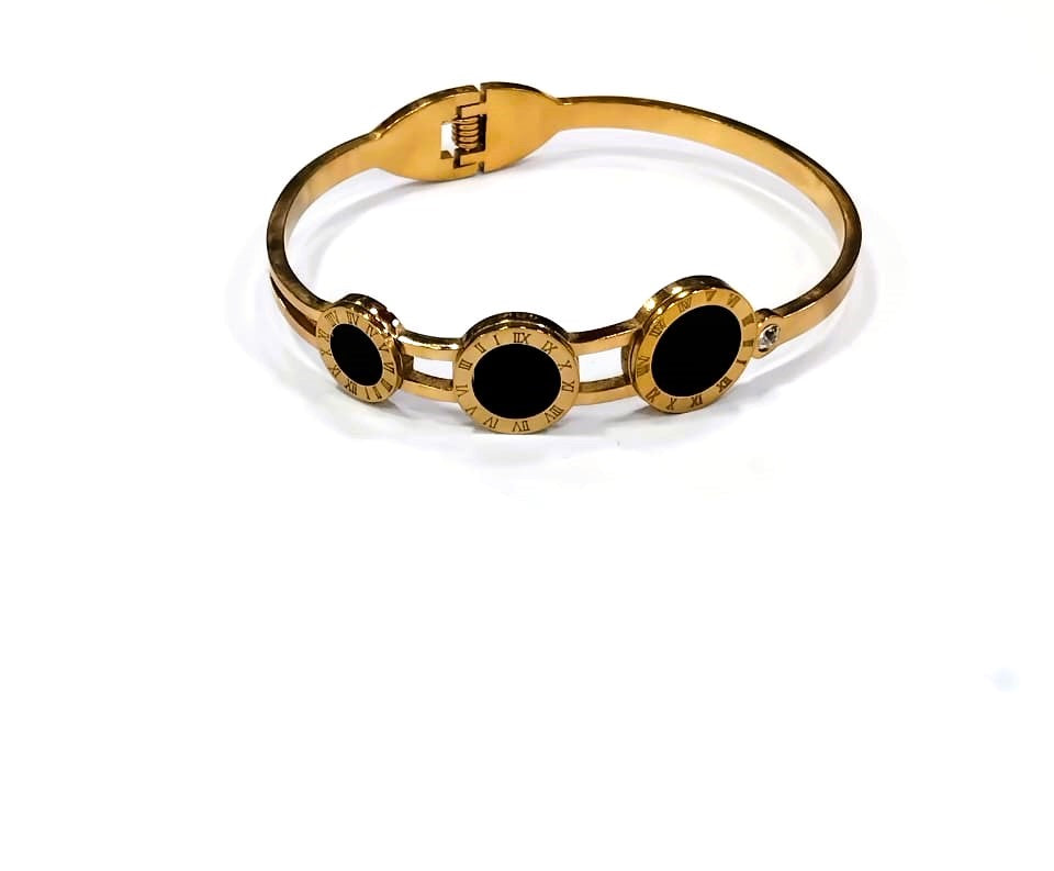 Roman Numeral Black and White Stainless Steel Bangle – Elegant Bracelet by Mazia Fashion