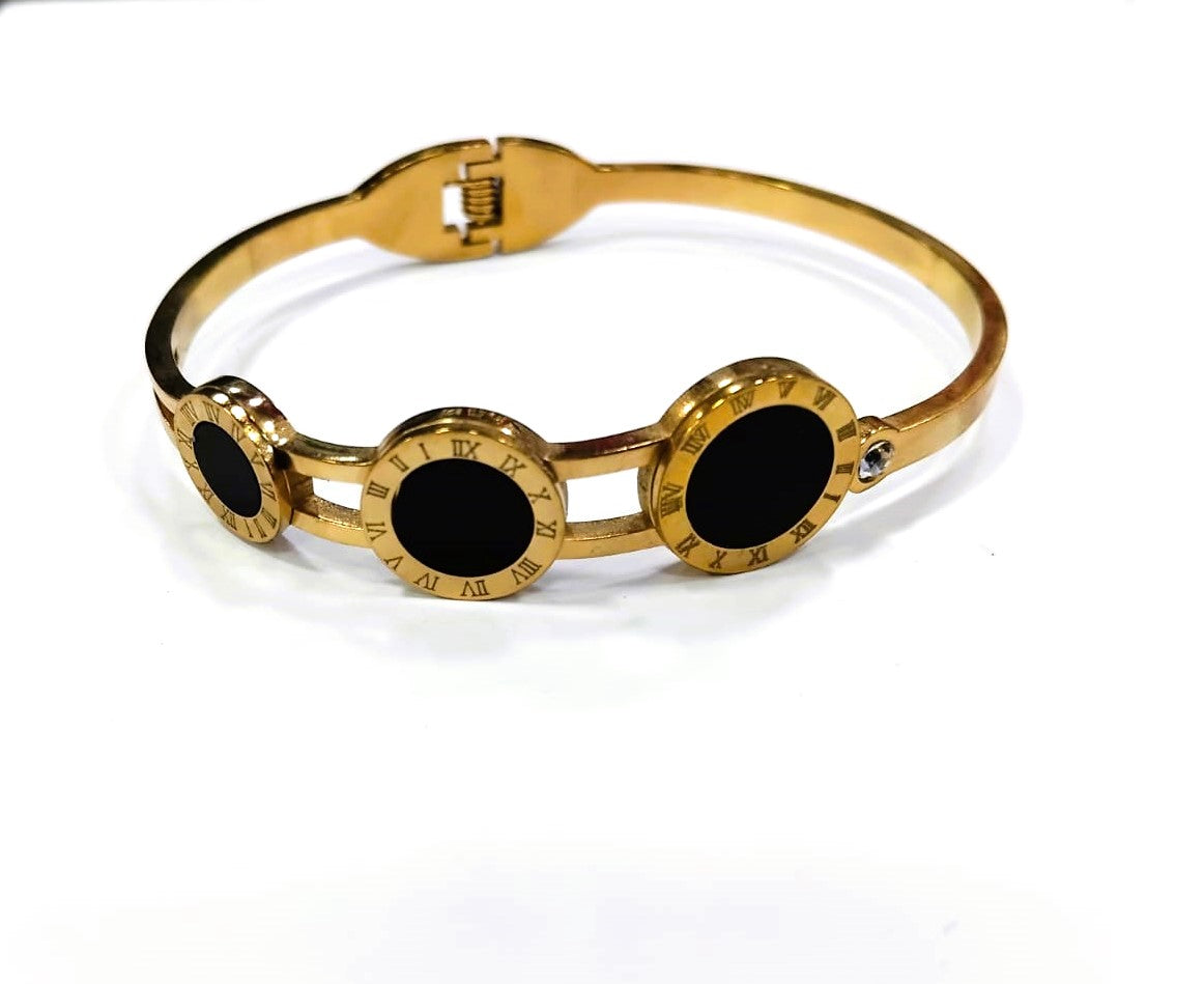 Roman Numeral Black and White Stainless Steel Bangle – Elegant Bracelet by Mazia Fashion