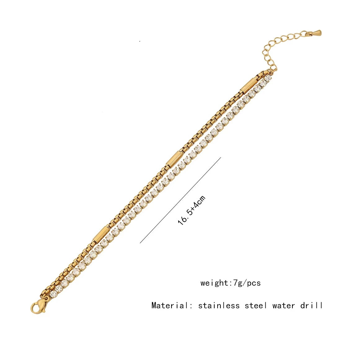 Double-Layer Stainless Steel Bracelet – Crystal Zirconia Chain for Women Mazia Fashion