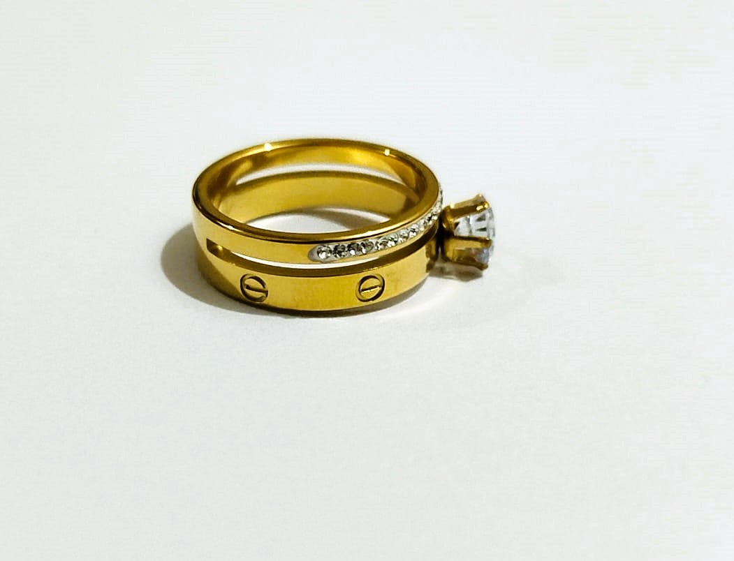 Golden Stainless Steel Ring with Shining Crystal Rinshine Stones