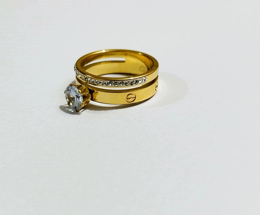 Golden Stainless Steel Ring with Shining Crystal Rinshine Stones