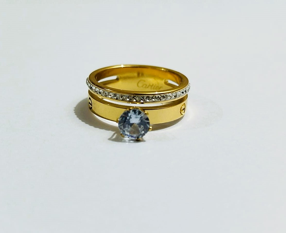 Golden Stainless Steel Ring with Shining Crystal Rinshine Stones