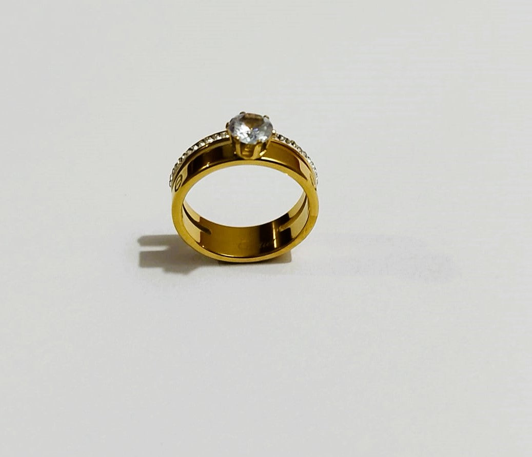 Golden Stainless Steel Ring with Shining Crystal Rinshine Stones