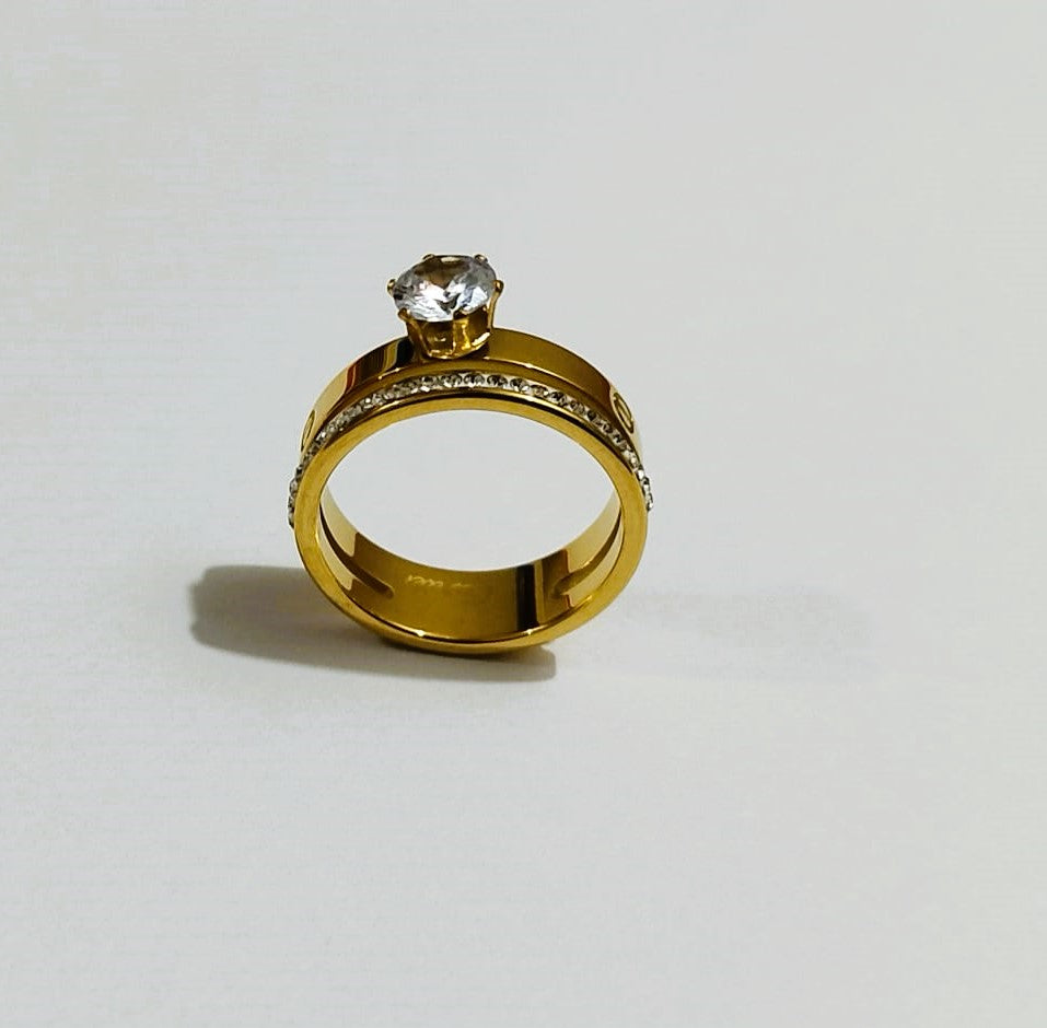 Golden Stainless Steel Ring with Shining Crystal Rinshine Stones