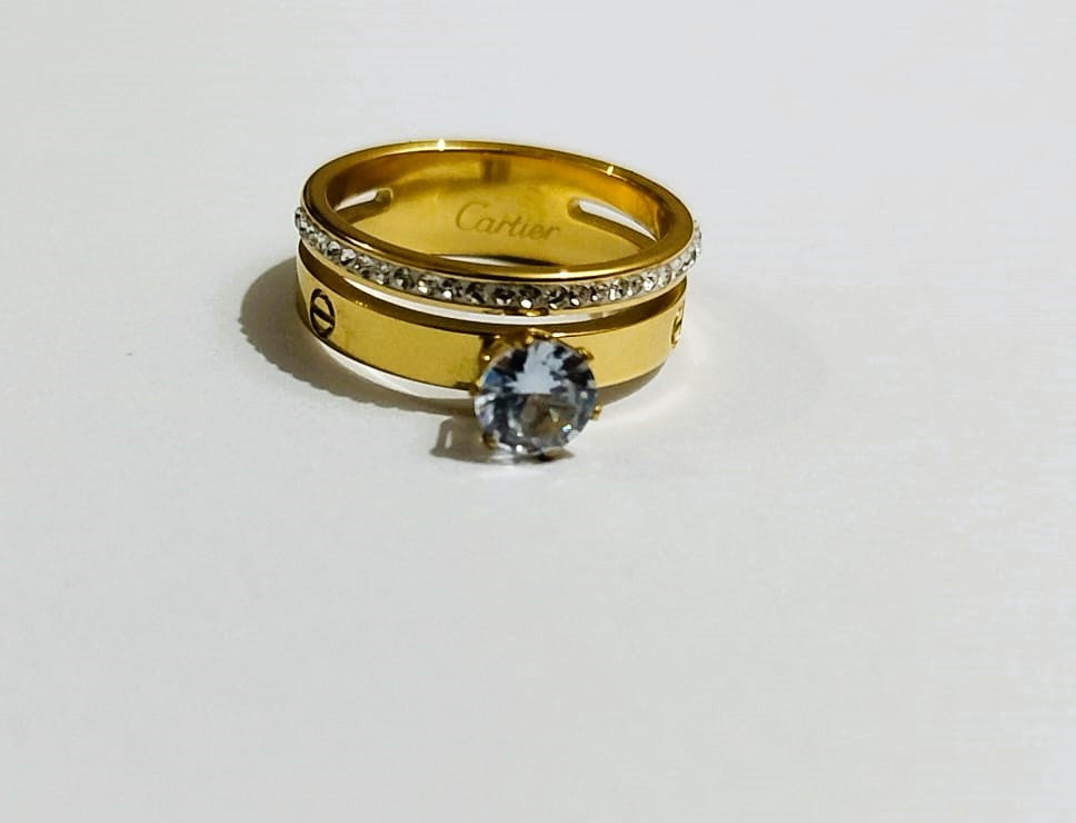 Golden Stainless Steel Ring with Shining Crystal Rinshine Stones
