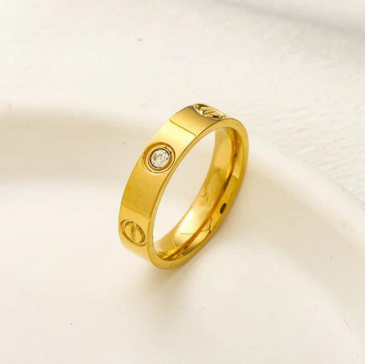 Golden Stainless Steel Ring with Crystal Stones | Mazia