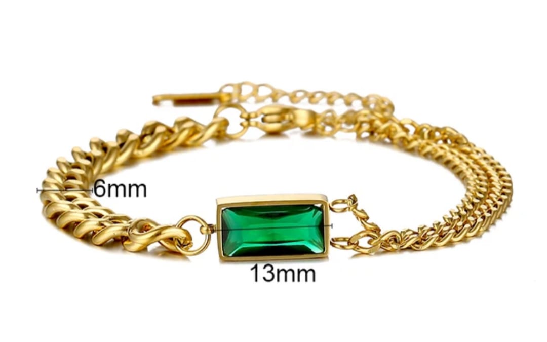 Double Chain Diamond Square Bracelet – Elegant Stainless Steel Link Chain for Every Occasion | Mazia Fashion