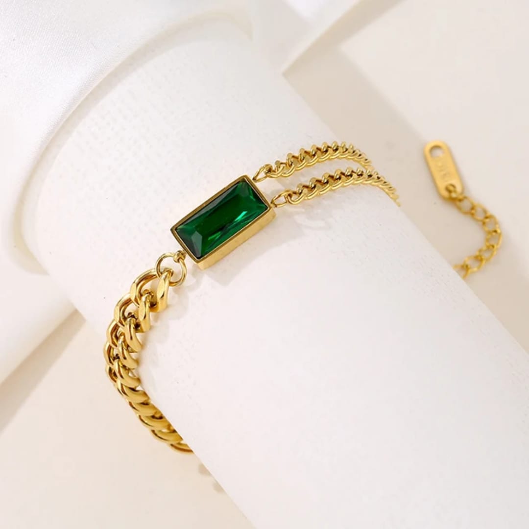 Double Chain Diamond Square Bracelet – Elegant Stainless Steel Link Chain for Every Occasion | Mazia Fashion