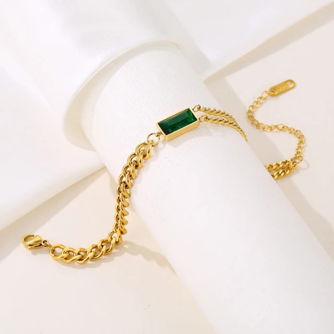 Double Chain Diamond Square Bracelet – Elegant Stainless Steel Link Chain for Every Occasion | Mazia Fashion