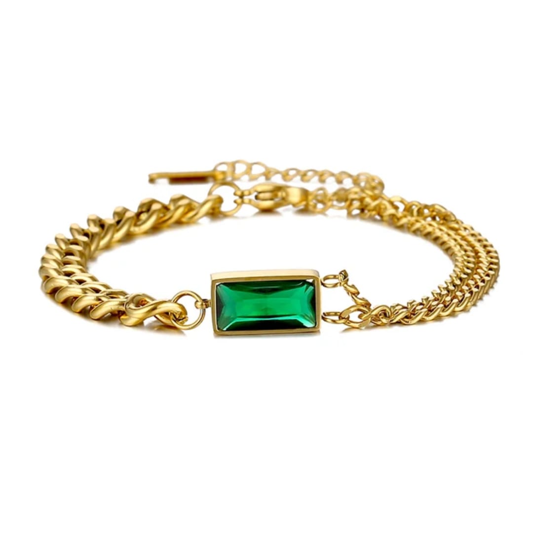 Double Chain Diamond Square Bracelet – Elegant Stainless Steel Link Chain for Every Occasion | Mazia Fashion