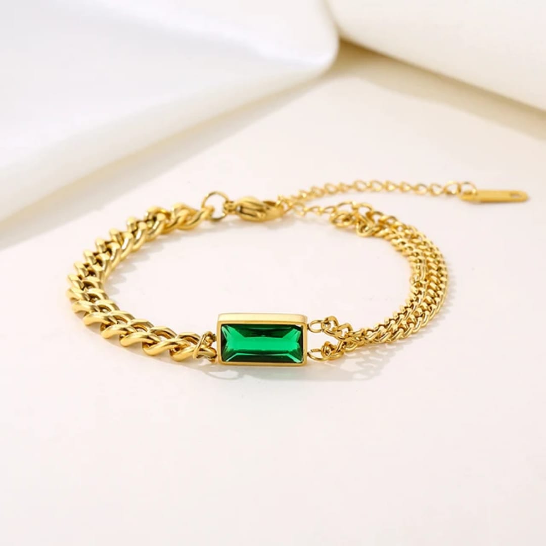 Double Chain Diamond Square Bracelet – Elegant Stainless Steel Link Chain for Every Occasion | Mazia Fashion