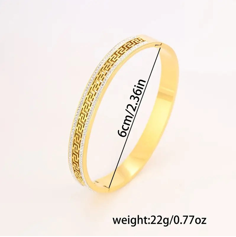 Mazia Golden Cuff Bangle – Stainless Steel Luxury for Girls | Skeleton Design with Rhinestones