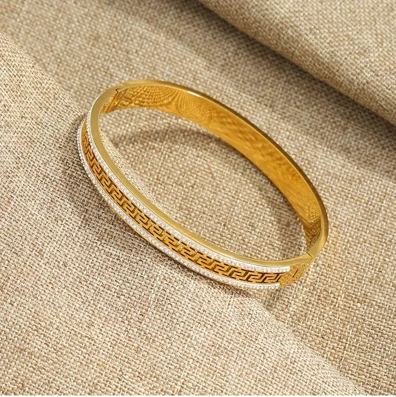 Mazia Golden Cuff Bangle – Stainless Steel Luxury for Girls | Skeleton Design with Rhinestones