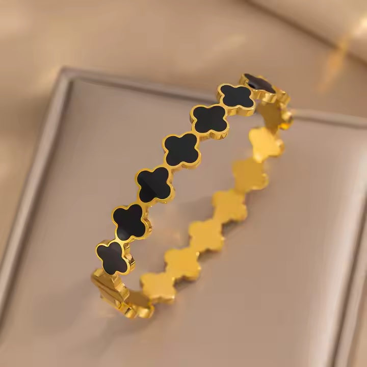 Elegant Multi Clover Bangle - Stainless Steel | Mazia Fashion
