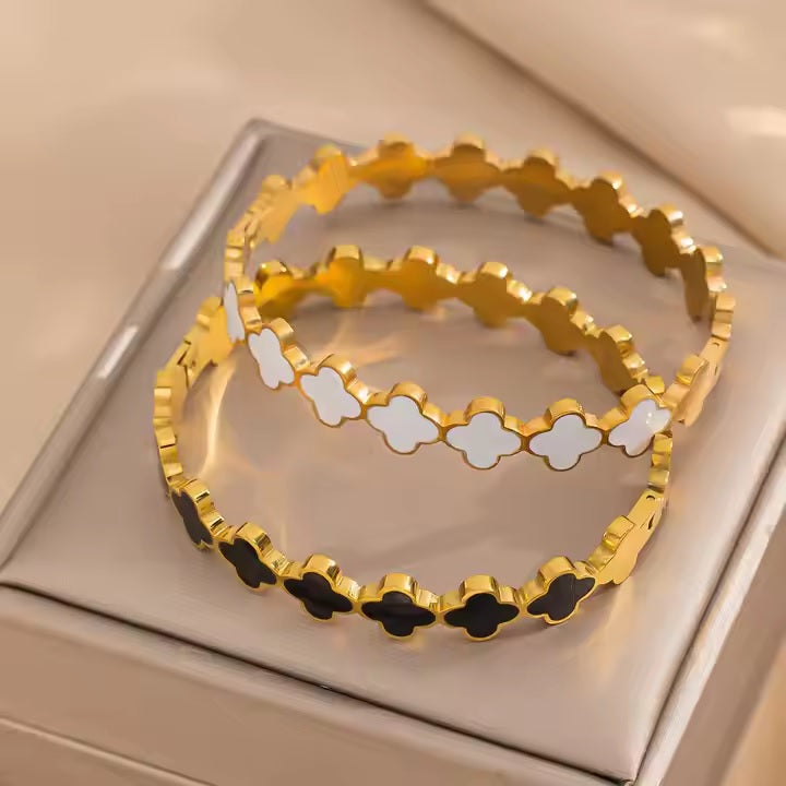 Elegant Multi Clover Bangle - Stainless Steel | Mazia Fashion