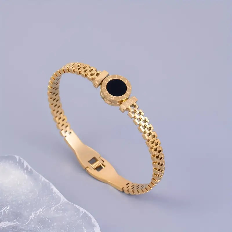 Golden Roman Numerals Clock Vintage Bangle Fashion Simple Love Stainless Steel Bangle Unisex Gift For Couple Family