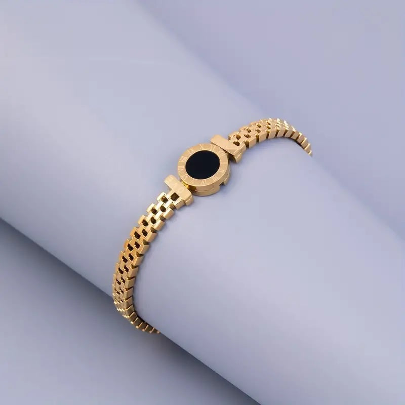 Golden Roman Numerals Clock Vintage Bangle Fashion Simple Love Stainless Steel Bangle Unisex Gift For Couple Family