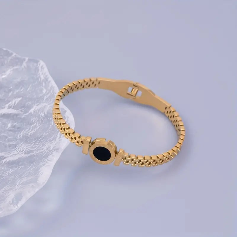 Golden Roman Numerals Clock Vintage Bangle Fashion Simple Love Stainless Steel Bangle Unisex Gift For Couple Family