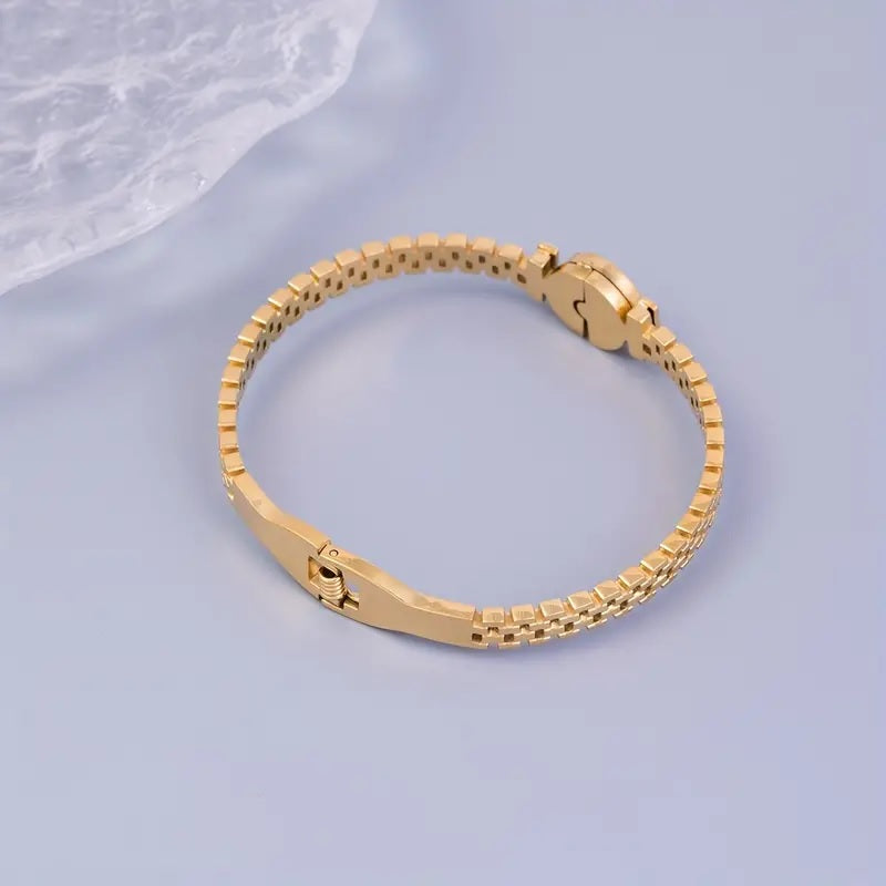 Golden Roman Numerals Clock Vintage Bangle Fashion Simple Love Stainless Steel Bangle Unisex Gift For Couple Family
