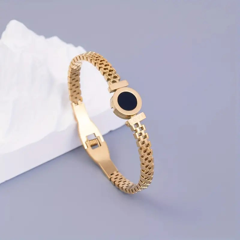 Golden Roman Numerals Clock Vintage Bangle Fashion Simple Love Stainless Steel Bangle Unisex Gift For Couple Family