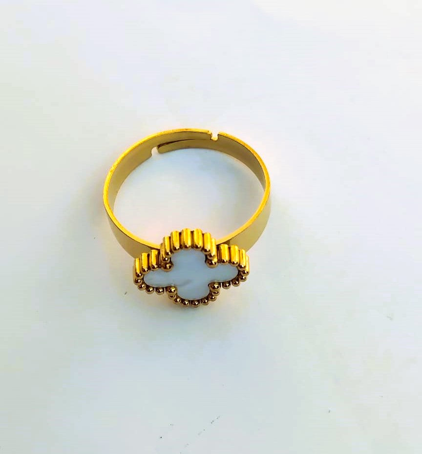 Rings for Girls Open Adjustable Luxury Golden Flower Stainless Steel Ring