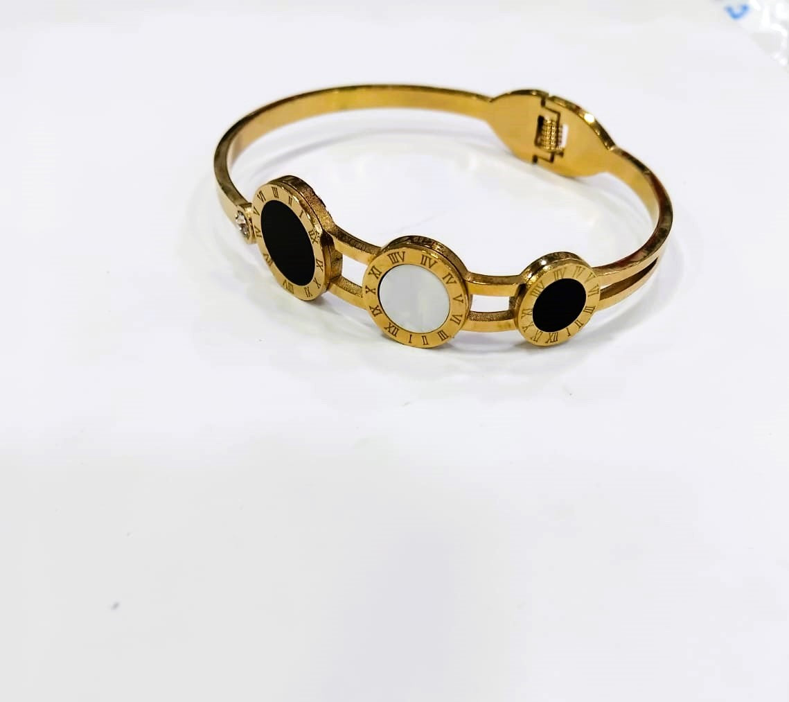 Roman Numeral Black and White Stainless Steel Bangle – Elegant Bracelet by Mazia Fashion