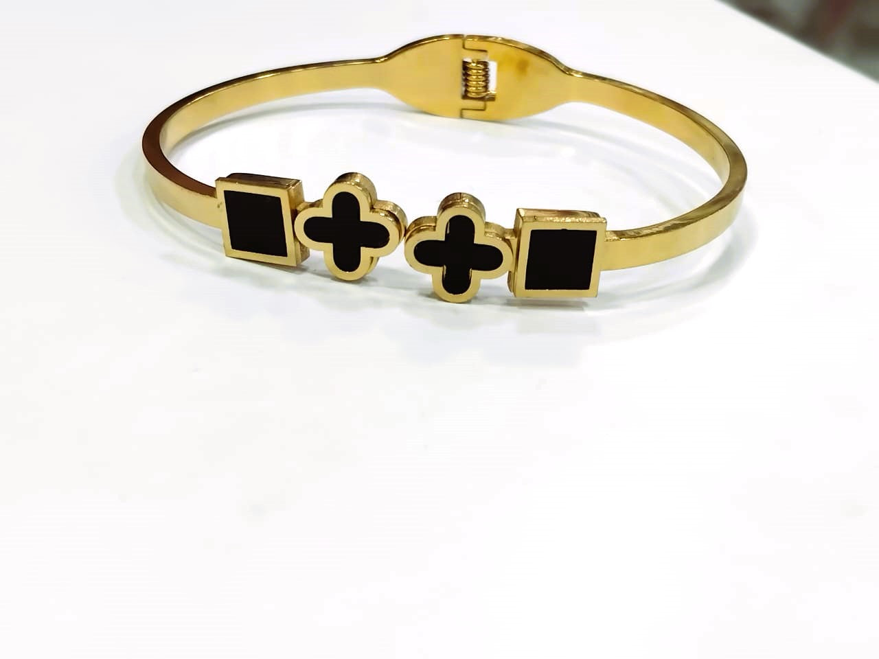 Multi Black Clover Bangle – Golden Stainless Steel Bracelet
