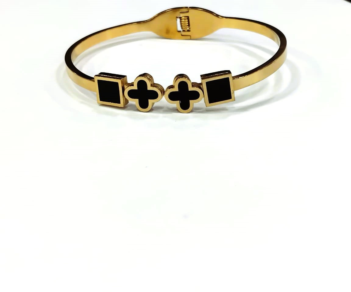 Multi Black Clover Bangle – Golden Stainless Steel Bracelet