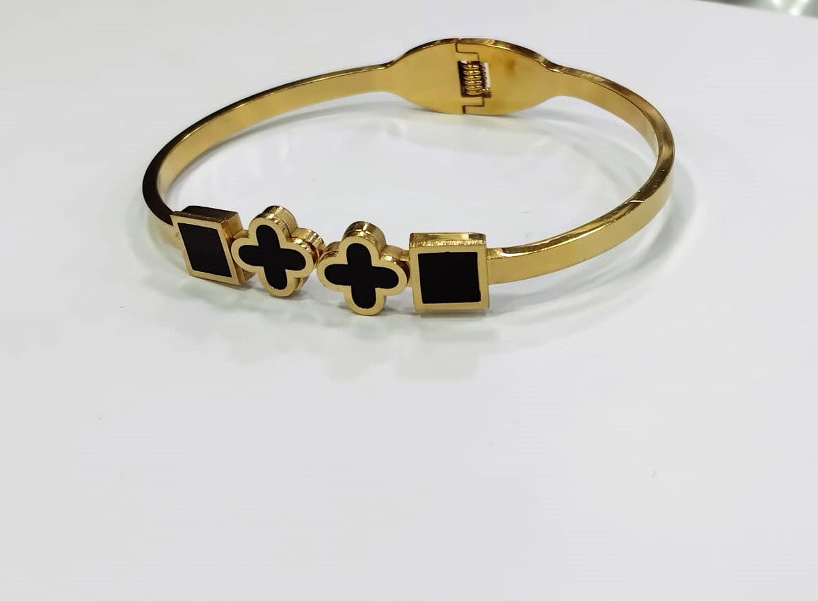 Multi Black Clover Bangle – Golden Stainless Steel Bracelet