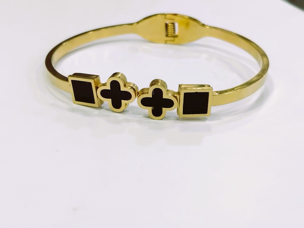 Multi Black Clover Bangle – Golden Stainless Steel Bracelet