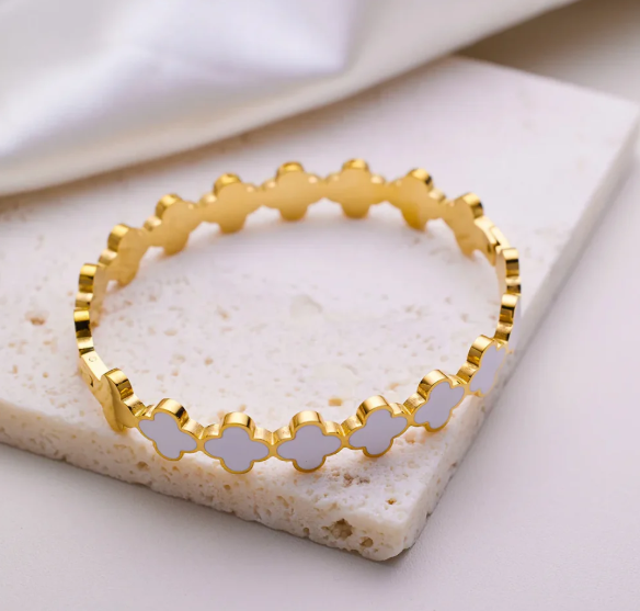 Elegant Multi Clover Bangle - Stainless Steel | Mazia Fashion